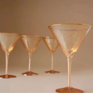 Anthropologie Amber Glass Coupe with Gold Rim - Set of 2